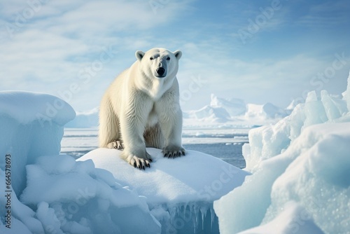 Polar bear in arctic wild ice habitat. Generative AI