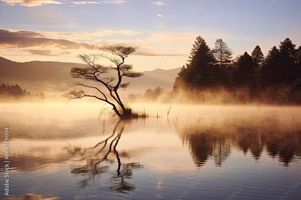 Fototapeta premium Wanaka's lone willow tree which is situated just off of the lake shore.