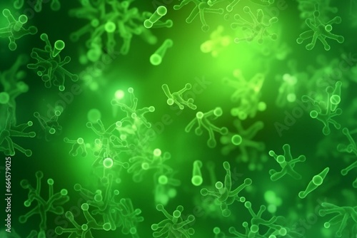 Green abstract background with bacterium. Generative AI