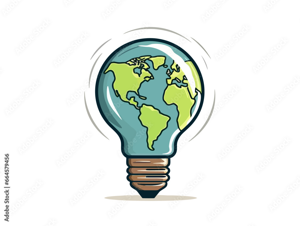 Doodle Light bulb with earth, cartoon sticker, sketch, vector, Illustration, minimalistic Doodle Light bulb with earth, cartoon sticker, sketch, vector, Illustration, minimalistic