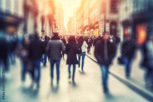 Blurred business people walking in the city scape.