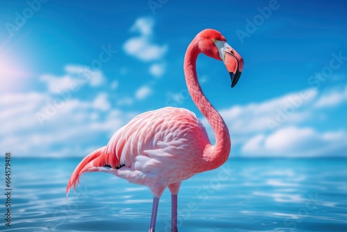 Pink Flamingo in the water. © MstHafija