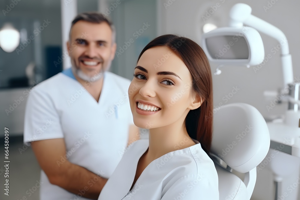 Happy woman with smiling at dental clinic for healthy teeth. Happy woman with smiling at dental clinic for healthy teeth.