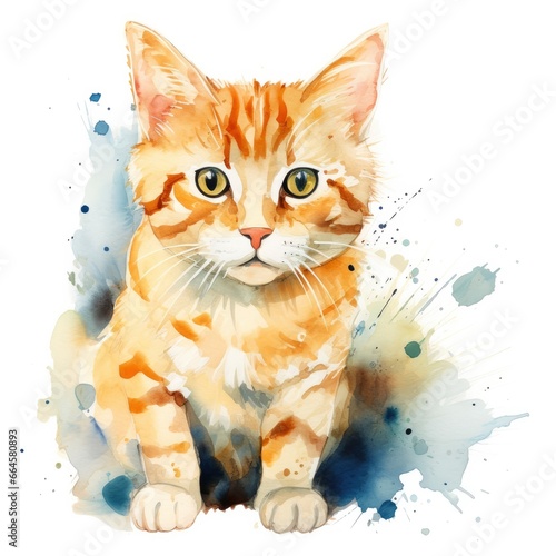 Watercolor cat clip art on white background. © MstHafija