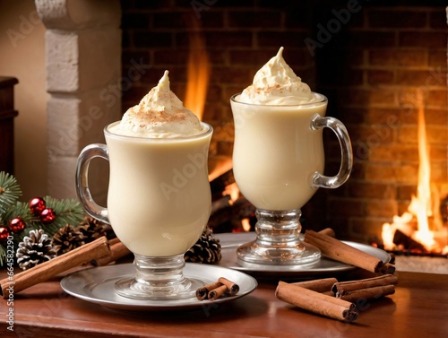 Two Glasses Of Hot Chocolate Puddings With Whipped Cream