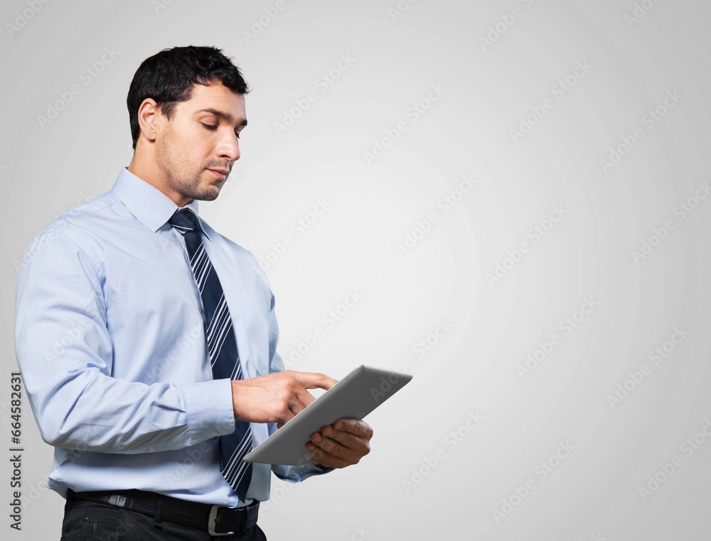 Business man worker posing on background