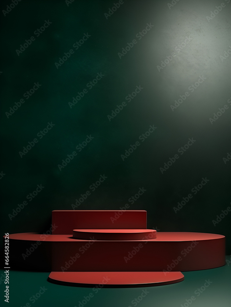 custom made wallpaper toronto digitalMinimalistic mock up background with red podium and green wall, product presentation concept