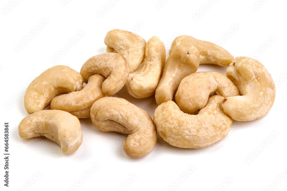 Organic Cashew nuts, close-up, isolated on white background. Organic Cashew nuts, close-up, isolated on white background.