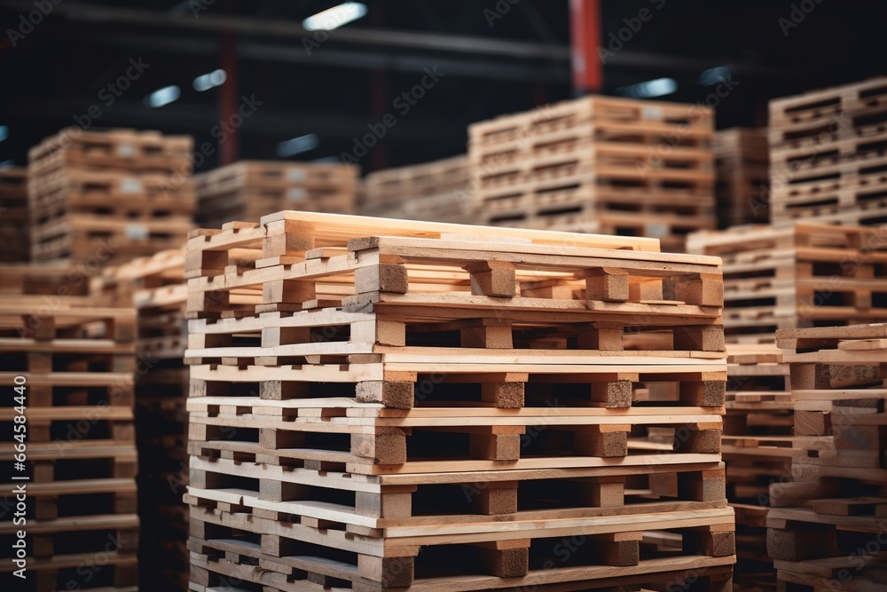 Freight euro pallet stacked in empty warehouse.