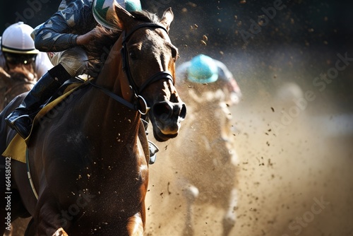 Front view of horse racing. © Bargais