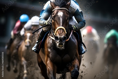 Front view of horse racing. © Bargais