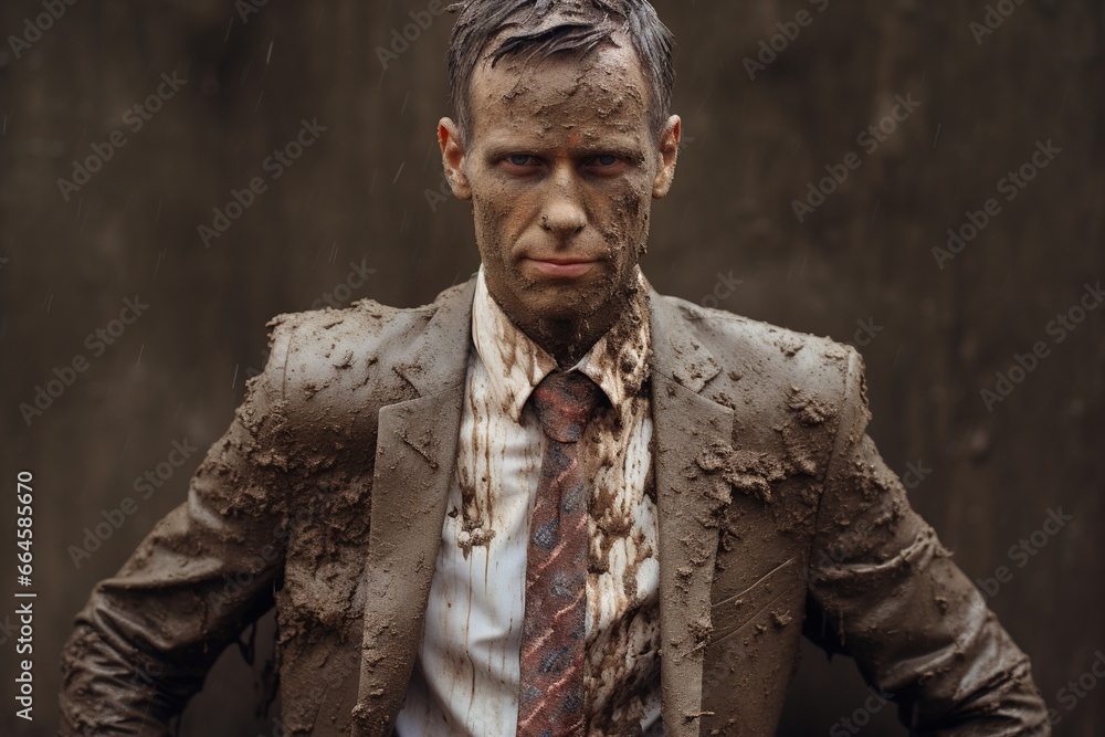 Fototapeta premium Businessman covered in mud.