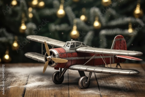 Airplane Christmas: Rustic Vintage Toy Ornament in a Winter Wonderland