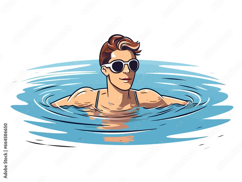 Doodle Swimmer in pool, cartoon sticker, sketch, vector, Illustration, minimalistic Doodle Swimmer in pool, cartoon sticker, sketch, vector, Illustration, minimalistic