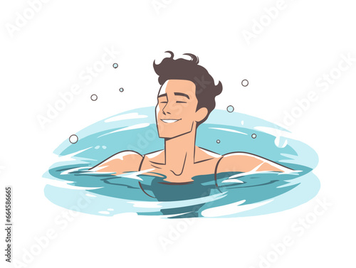 Doodle Swimmer in pool, cartoon sticker, sketch, vector, Illustration, minimalistic