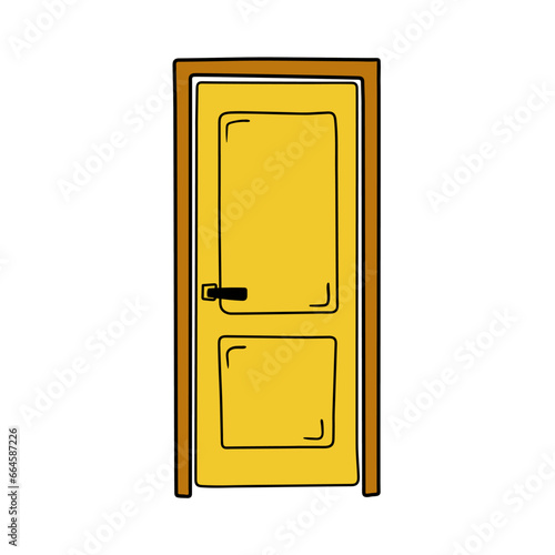 Closed door vector icon in doodle style. Symbol in simple design. Cartoon object hand drawn isolated on white background.