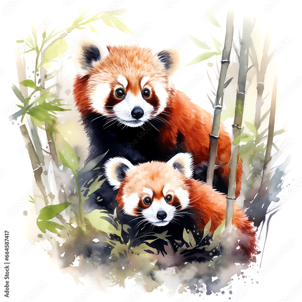 Obraz premium Watercolor illustration of red pandas on white background
