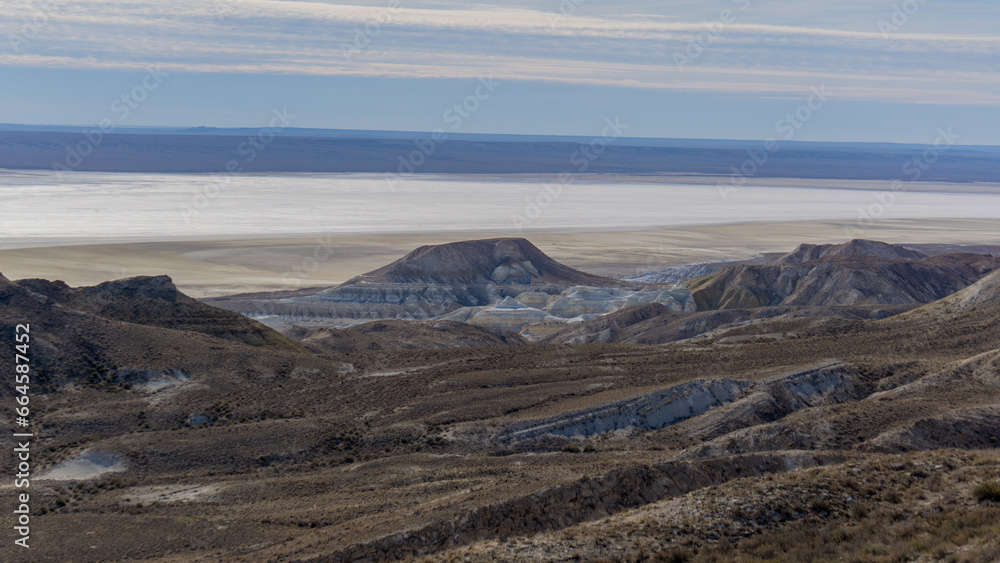 Saltlake with montains mangystau Kazakhstan Saltlake with montains mangystau Kazakhstan