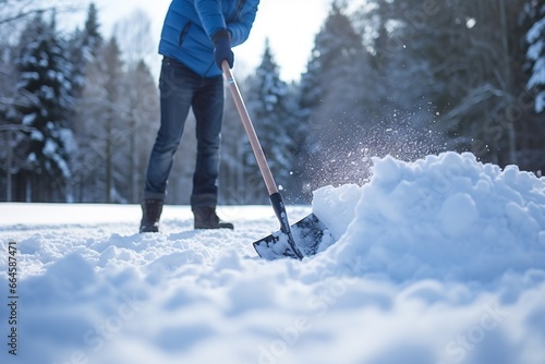 Removing snow with shovel. photo