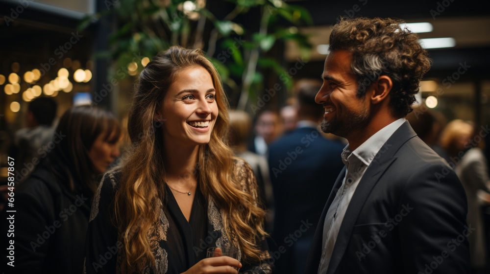 A networking event where business professionals exchange ideas and contacts. A networking event where business professionals exchange ideas and contacts.