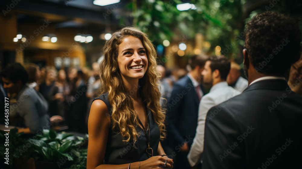 A networking event where business professionals exchange ideas and contacts. A networking event where business professionals exchange ideas and contacts.