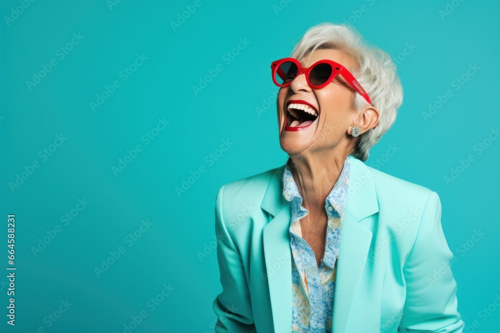 Mature woman wearing colorful suit smiling Mature woman wearing colorful suit smiling