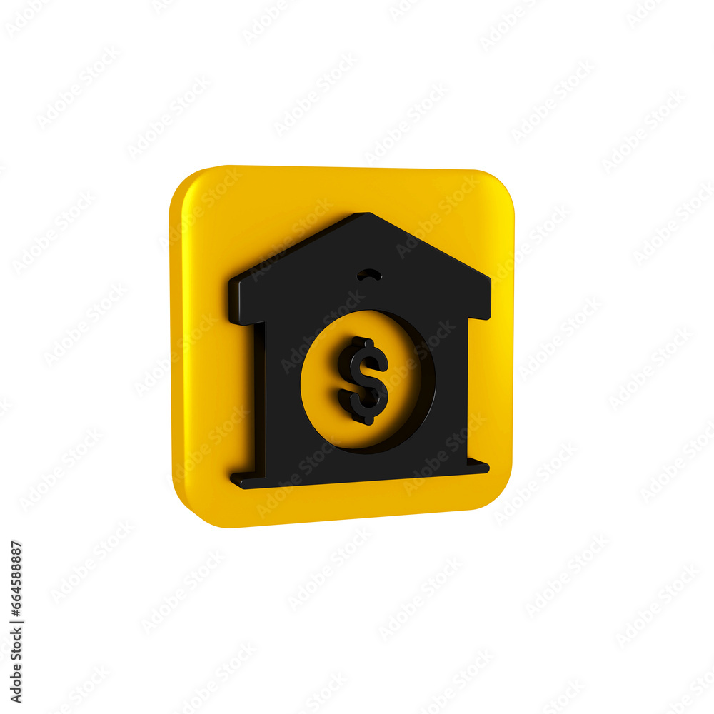 Black Warehouse price icon isolated on transparent background. Yellow square button. Black Warehouse price icon isolated on transparent background. Yellow square button.