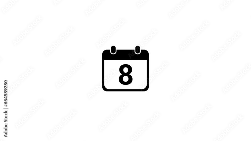 Calendar icon - day 8 animation, black and white Simple calendar with date concept background. k1_1690 Calendar icon - day 8 animation, black and white Simple calendar with date concept background. k1_1690