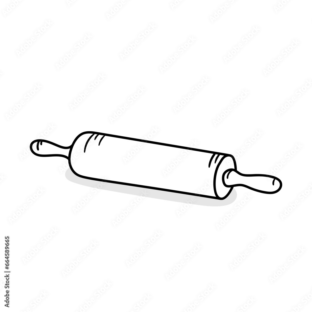 Rolling pin vector icon in doodle style. Symbol in simple design. Cartoon object hand drawn isolated on white background. Rolling pin vector icon in doodle style. Symbol in simple design. Cartoon object hand drawn isolated on white background.
