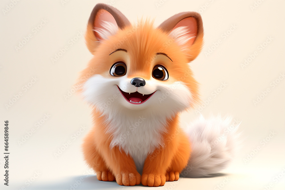 Fox on a white background. Adorable 3D cartoon animal portrait. Fox on a white background. Adorable 3D cartoon animal portrait.