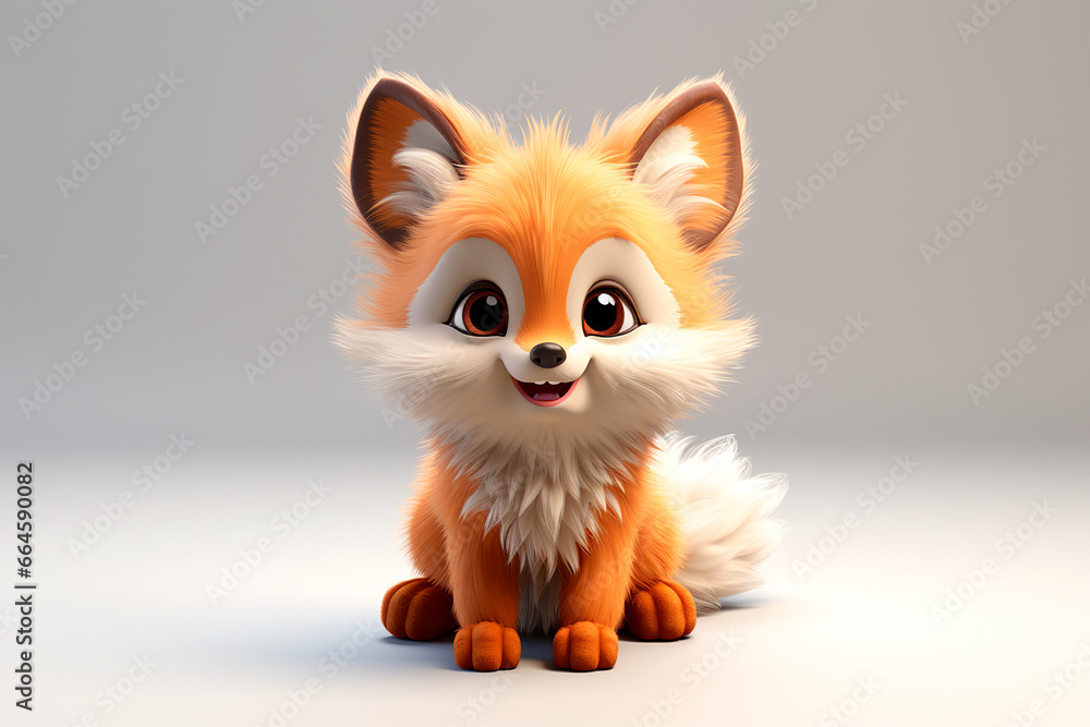 Obraz premium Fox on a light grey background. Adorable 3D cartoon animal portrait.
