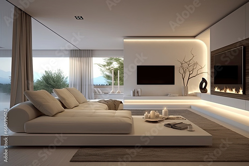 Luxury minimalist home interior design of modern living room in villa 