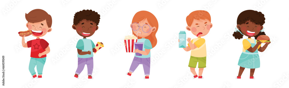 Kid Characters Showing Likes and Dislikes Towards Different Food Vector Illustration Set Kid Characters Showing Likes and Dislikes Towards Different Food Vector Illustration Set