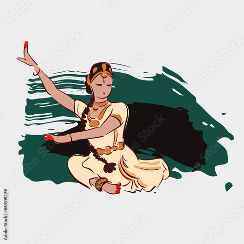 Andhra Pradesh state India Kuchipudi ethnic indian woman girl dance traditional sketch isolated decorative