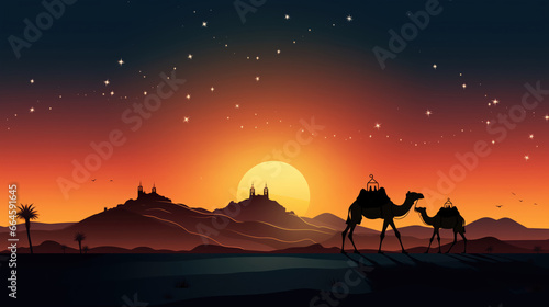 Camel in the desert at night