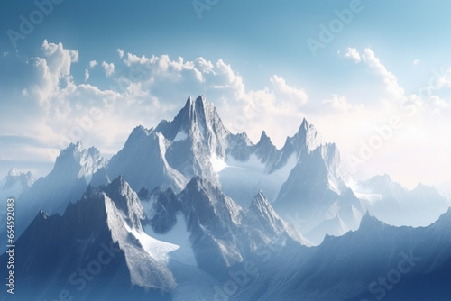 Fantasy landscape with mountains and blue sky. 3D illustration.