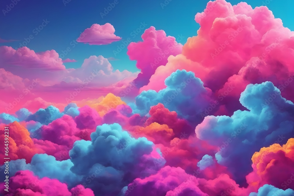 Neon Cotton Clouds Background, Cotton Candy Clouds Background, Generative Ai