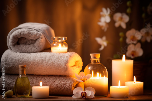 A beautiful massage room for complete relaxation. Candles  oil and towels create a wonderful relaxing atmosphere.