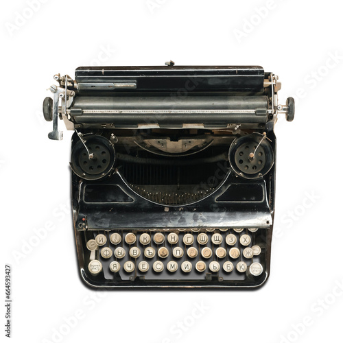 Old Russian typewriter on a transparent background. PNG.