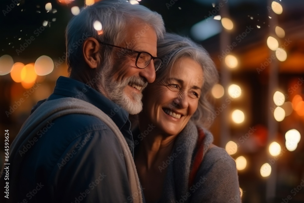 Smiling older couple hugging and kissing. Happy senior adult classy husband and wife embracing, bonding, and enjoying each other Smiling older couple hugging and kissing. Happy senior adult classy husband and wife embracing, bonding, and enjoying each other