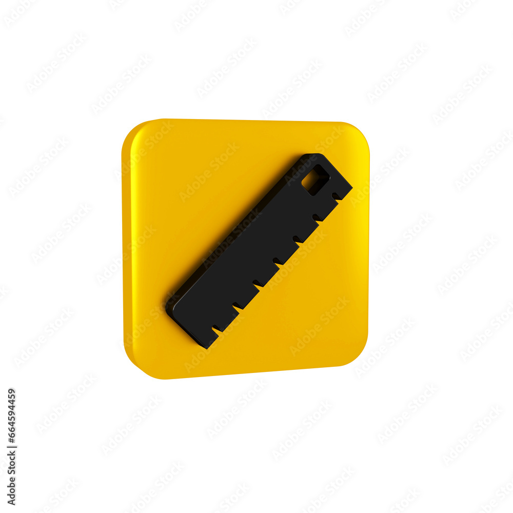 Black Ruler icon isolated on transparent background. Straightedge symbol. Yellow square button. Black Ruler icon isolated on transparent background. Straightedge symbol. Yellow square button.