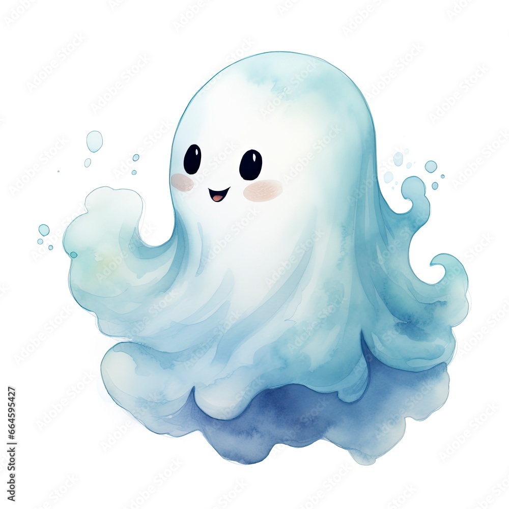 The watercolor cute ghost on white background. The watercolor cute ghost on white background.