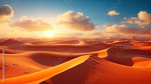 Desert with magical sands and dunes as inspiration for exotic adventures in dry climates. photo