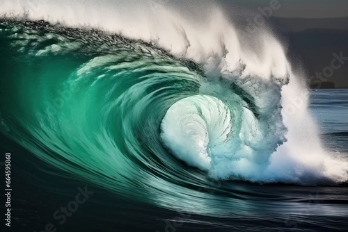 Extreme close up of thrashing emerald ocean waves.