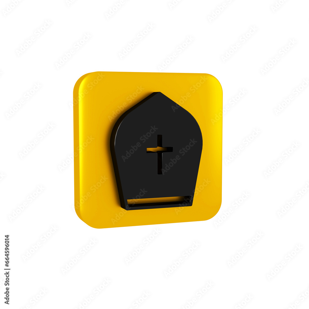 Black Pope hat icon isolated on transparent background. Christian hat sign. Yellow square button. Black Pope hat icon isolated on transparent background. Christian hat sign. Yellow square button.