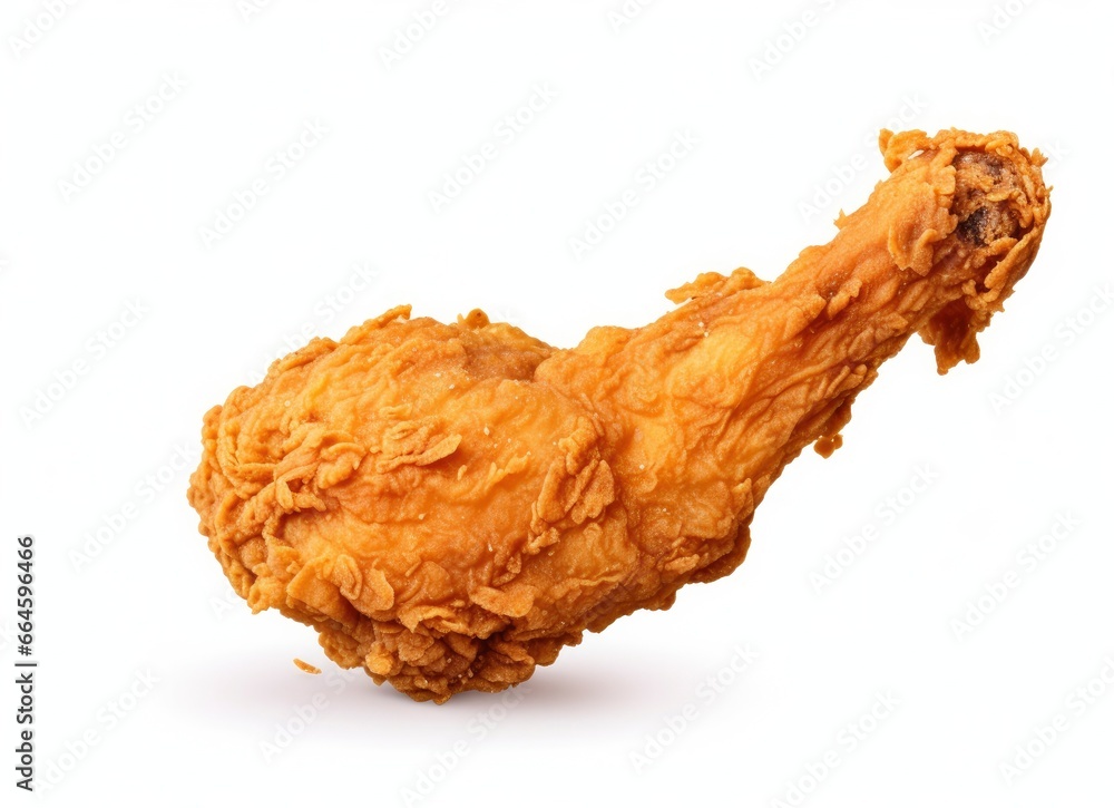 Fried chicken leg falling in the air isolated on a white background. Fried chicken leg falling in the air isolated on a white background.