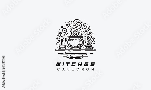 Witches cauldron Halloween spooky vector logo icon design