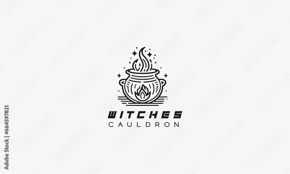 Witches cauldron Halloween spooky vector logo icon design Witches cauldron Halloween spooky vector logo icon design