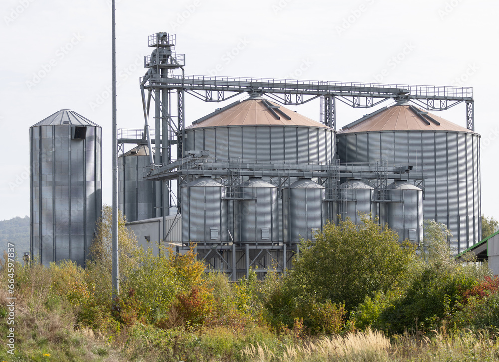 Fototapeta premium Silos für Getreide, Getreidetrocknung, Getreidelagerung Genossenschaft