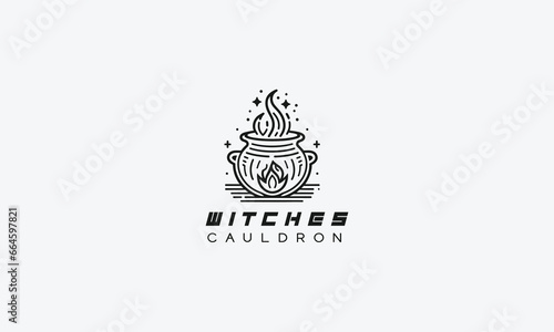 Witches cauldron Halloween spooky vector logo icon design
